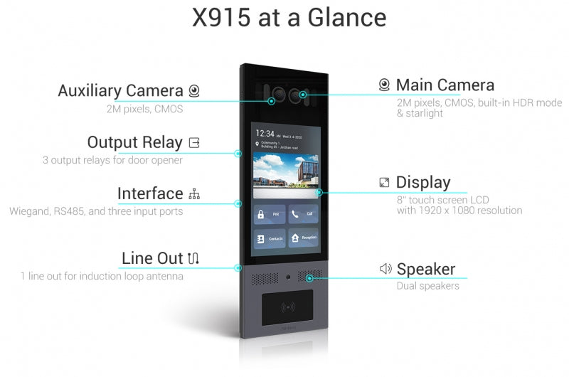 Akuvox X915S 2MP Facial PoE+ SIP NFC IPS 8" touchscreen Video Door Station