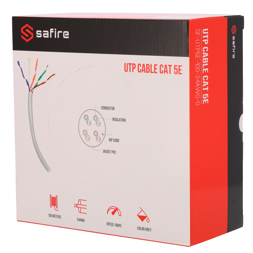 Safire CAT5E UTP CCA 100 meter PVC kabel grijs