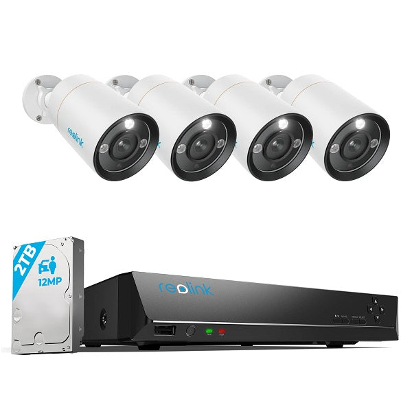 Reolink RLK8-1200B4-A-4MM 4x 12MP NVR 2TB AI spotlights PoE beveiligingsset